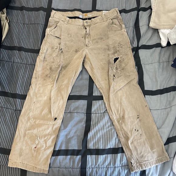 Carhartt Other - Carhartt Relaxed Fit Work Pants Tan Canvas 38 X 30 Grunge Distressed